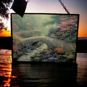 Thomas Kinkade Stained Glass Suncatcher Window Art Decor Bridge Of Faith Vintage